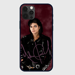 Чехол для iPhone 12 Pro Max Michael Jackson на бордовом фоне, цвет: 3D-черный