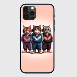 Чехол для iPhone 12 Pro Max Три полосатых кота в спортивных костюмах пацана, цвет: 3D-черный