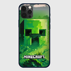 Чехол для iPhone 12 Pro Max Minecraft зеленый персонаж в мире пикселей, цвет: 3D-черный