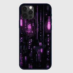 Чехол для iPhone 12 Pro Max Киберпанк светящиеся фиолетовые элементы, цвет: 3D-черный