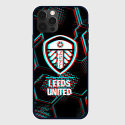 Чехол для iPhone 12 Pro Max Leeds United FC в стиле glitch на темном фоне, цвет: 3D-черный