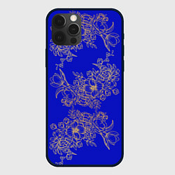Чехол для iPhone 12 Pro Max Узоры на синем, цвет: 3D-черный