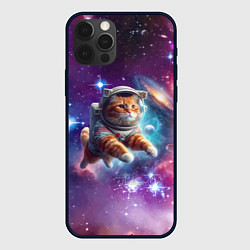 Чехол для iPhone 12 Pro Max Котик смелый космонавт - нейросеть, цвет: 3D-черный
