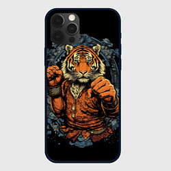 Чехол для iPhone 12 Pro Max Тигр в стойке тайский бокс, цвет: 3D-черный