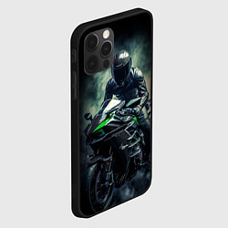 Чехол для iPhone 12 Pro Max Мотоциклист на спортивном байке черный фон, цвет: 3D-черный — фото 2