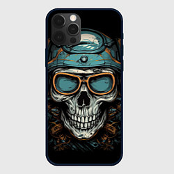Чехол для iPhone 12 Pro Max Череп мотоциклиста в очках, цвет: 3D-черный