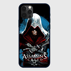 Чехол для iPhone 12 Pro Max Assassins creed темный синий фон, цвет: 3D-черный
