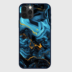 Чехол для iPhone 12 Pro Max Синяя абстракция с золотым напылением, цвет: 3D-черный