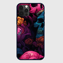 Чехол для iPhone 12 Pro Max Яркие цветы с черепами, цвет: 3D-черный