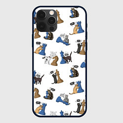 Чехол для iPhone 12 Pro Max Котики и шахматы белый, цвет: 3D-черный