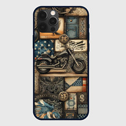 Чехол для iPhone 12 Pro Max Patchwork with a motorcycle - ai art, цвет: 3D-черный