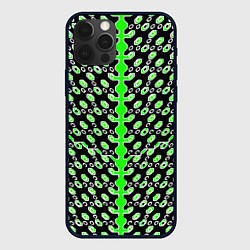 Чехол iPhone 12 Pro Max Зелёные киберпанк ячейки на чёрном фоне