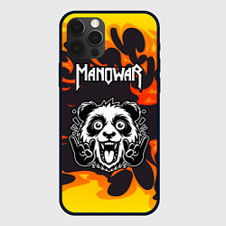 Чехол для iPhone 12 Pro Max Manowar рок панда и огонь, цвет: 3D-черный