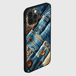 Чехол для iPhone 12 Pro Max Джинсовый пэчворк с пуговицами - мода, цвет: 3D-черный — фото 2