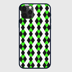 Чехол для iPhone 12 Pro Max Чёрные и зелёные ромбы на белом фоне, цвет: 3D-черный