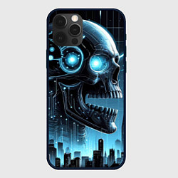 Чехол для iPhone 12 Pro Max Cyberpunk skull - metropolis neon glow, цвет: 3D-черный