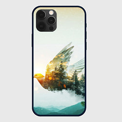 Чехол для iPhone 12 Pro Max Летящий голубь и лес эффект двойной экспозиции, цвет: 3D-черный