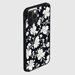 Чехол для iPhone 12 Pro Max Патерн белых цветов на черном фоне, цвет: 3D-черный — фото 2