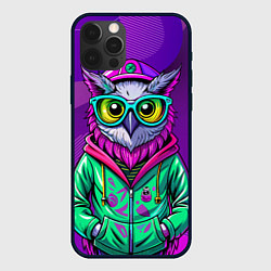 Чехол для iPhone 12 Pro Max Модная сова на фиолетовом, цвет: 3D-черный