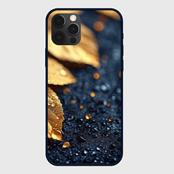 Чехол iPhone 12 Pro Max Золотые листья на темном фоне