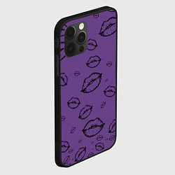 Чехол для iPhone 12 Pro Max Паттерн черный контур губ на фиолетовом - lips pur, цвет: 3D-черный — фото 2