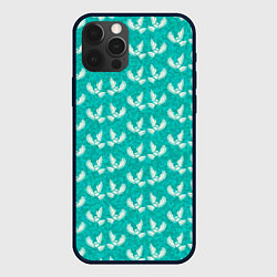 Чехол для iPhone 12 Pro Max Белые совы на бирюзовом фоне, цвет: 3D-черный