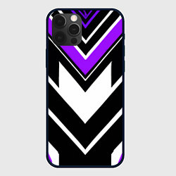 Чехол для iPhone 12 Pro Max Фиолетово-белые полосы на чёрном фоне, цвет: 3D-черный