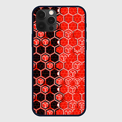 Чехол iPhone 12 Pro Max Техно-киберпанк шестиугольники красный и чёрный