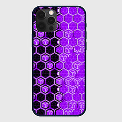 Чехол iPhone 12 Pro Max Техно-киберпанк шестиугольники фиолетовый и чёрный