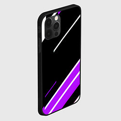 Чехол для iPhone 12 Pro Max Бело-фиолетовые полосы на чёрном фоне, цвет: 3D-черный — фото 2