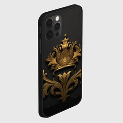 Чехол для iPhone 12 Pro Max Объемная золотая корона с узорами, цвет: 3D-черный — фото 2