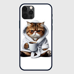 Чехол для iPhone 12 Pro Max Котик в халате и кофе, цвет: 3D-черный
