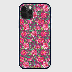 Чехол для iPhone 12 Pro Max Пионы и шмели, цвет: 3D-черный