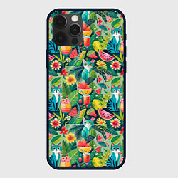 Чехол для iPhone 12 Pro Max Летние тропические котики с арбузным коктейлем, цвет: 3D-черный