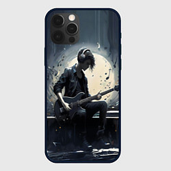 Чехол для iPhone 12 Pro Max Играющий на гитаре в свете Луны музыкант, цвет: 3D-черный
