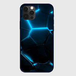 Чехол для iPhone 12 Pro Max Неоновые холодные голубые плиты в разломе, цвет: 3D-черный