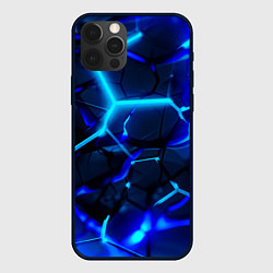 Чехол для iPhone 12 Pro Max Яркие голубые неоновые плиты в разломе, цвет: 3D-черный