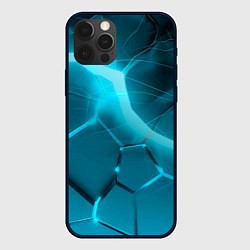 Чехол для iPhone 12 Pro Max Яркие голубые неоновые плиты в разломе, цвет: 3D-черный