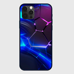 Чехол для iPhone 12 Pro Max Микс разломленных плит и неоновое свечения, цвет: 3D-черный