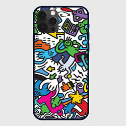 Чехол для iPhone 12 Pro Max Странные разноцветные человечки, цвет: 3D-черный