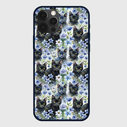 Чехол iPhone 12 Pro Max Черные коты в незабудках
