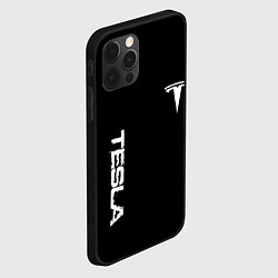 Чехол для iPhone 12 Pro Max Tesla logo white, цвет: 3D-черный — фото 2