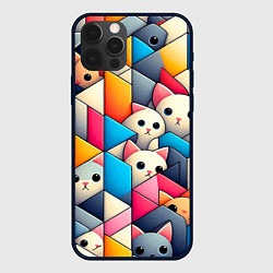 Чехол для iPhone 12 Pro Max Geometric pattern with kittens - ai art, цвет: 3D-черный