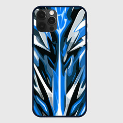 Чехол для iPhone 12 Pro Max Хаотичная сине-белая абстракция на чёрном фоне, цвет: 3D-черный