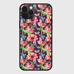 Чехол для iPhone 12 Pro Max Птицы и цветы, цвет: 3D-черный