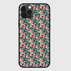 Чехол для iPhone 12 Pro Max Маки и синицы паттерн, цвет: 3D-черный