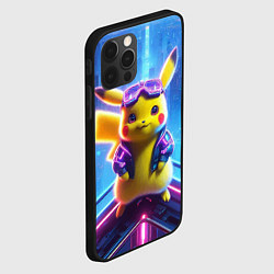 Чехол для iPhone 12 Pro Max Прикольный Пикачу на крыше небоскрёба - нейроарт, цвет: 3D-черный — фото 2