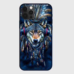 Чехол для iPhone 12 Pro Max Волк в наушниках и перья - индейский диджей, цвет: 3D-черный