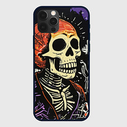 Чехол для iPhone 12 Pro Max Мексиканский скелет в пиджаке на кладбище, цвет: 3D-черный
