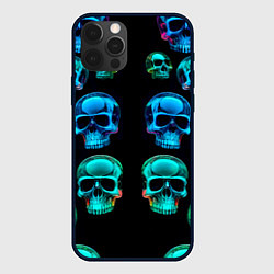 Чехол для iPhone 12 Pro Max Neon skulls - ai art pattern, цвет: 3D-черный